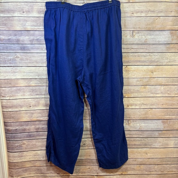BR Navy Blue Linen Wide leg Comfortable Relaxed Casual Pants Women Drawstring XL - Picture 5 of 5